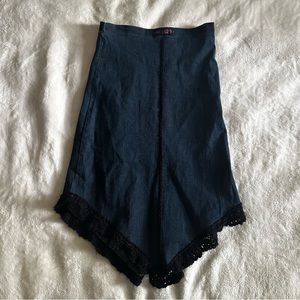 Y2K Doris Goldberg Nowear Dark Blue Lace Trim Skirt Small